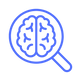 Icon of magnifying glass over brain representing memory screening programs