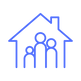 Icon of house with family representing support services for individuals living with dementia and their caregivers