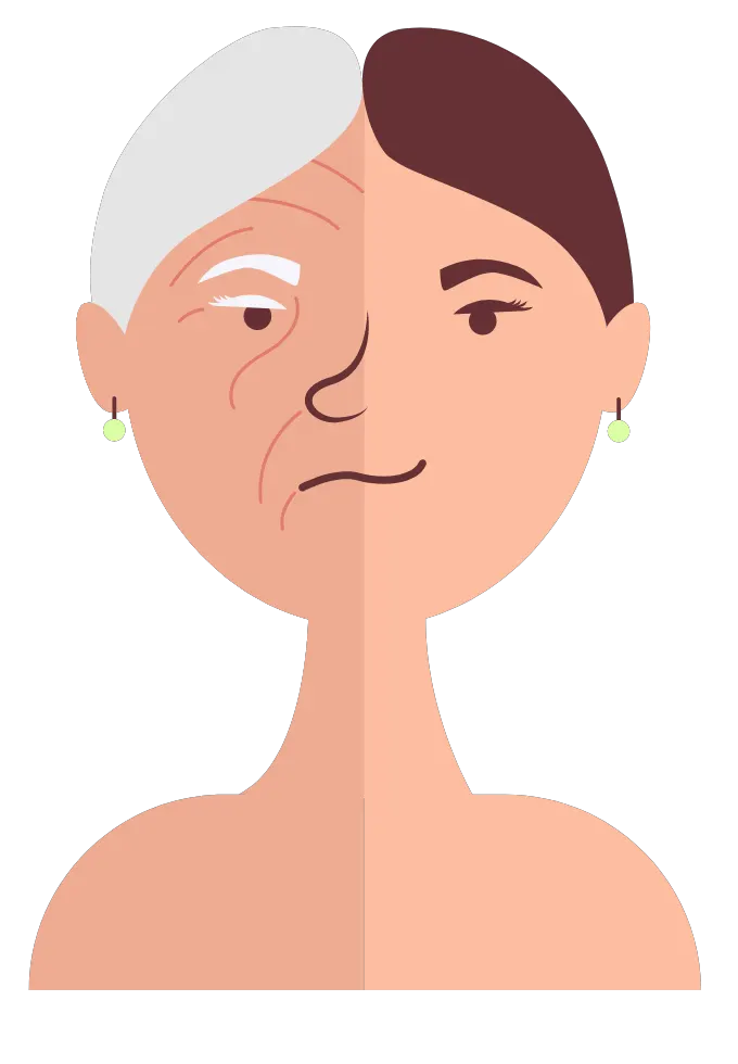 Split face graphic showing difference between aging and dementia.