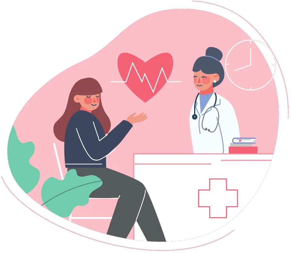Graphic of a person visiting a doctor, representing regular health checkups for caregivers