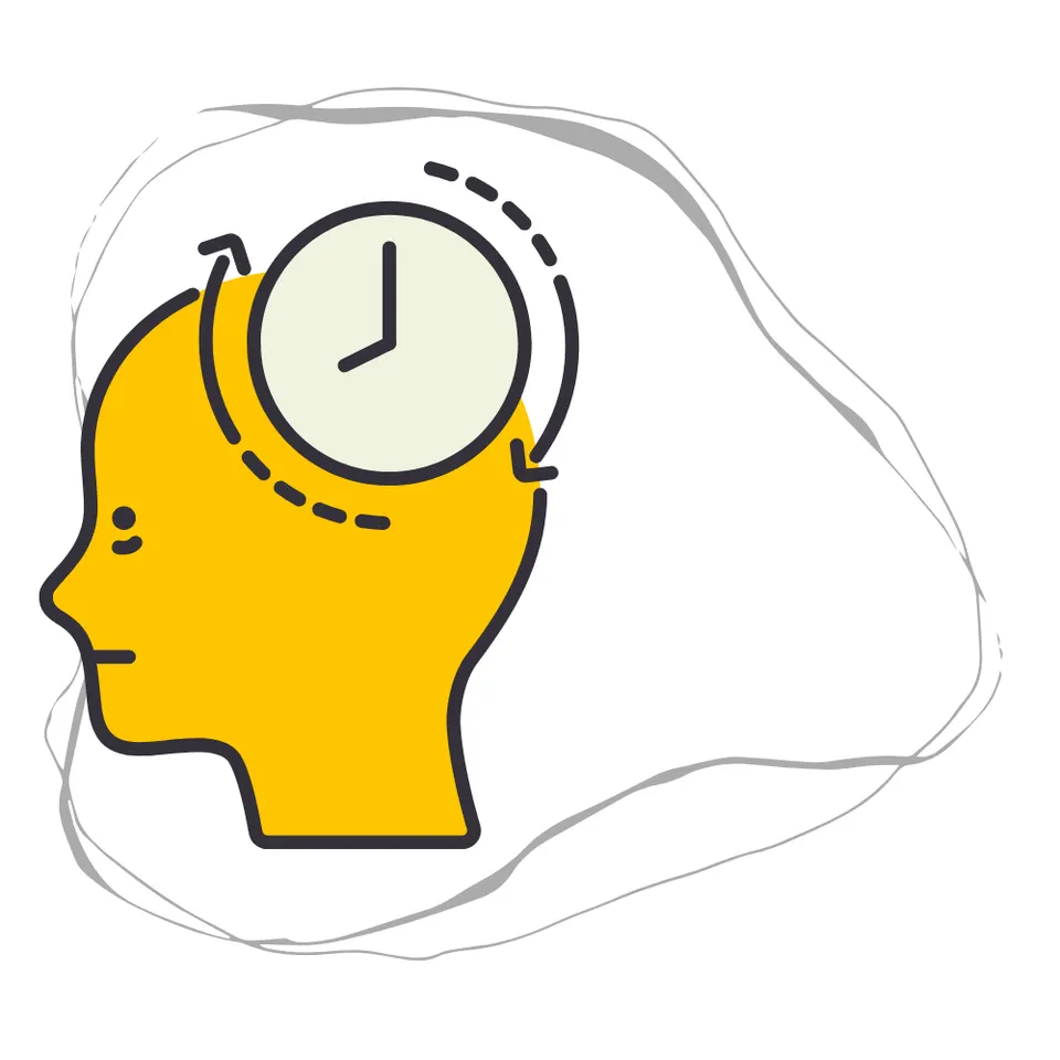 Ilustración de una cabeza con un reloj y ojos abiertos representando el insomnio y el sueño interrumpido