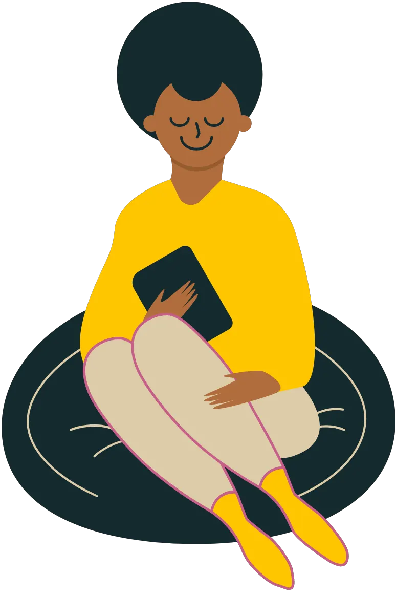 Graphic of a calm person meditating on a pillow, symbolizing accepting changes and practicing mindfulness