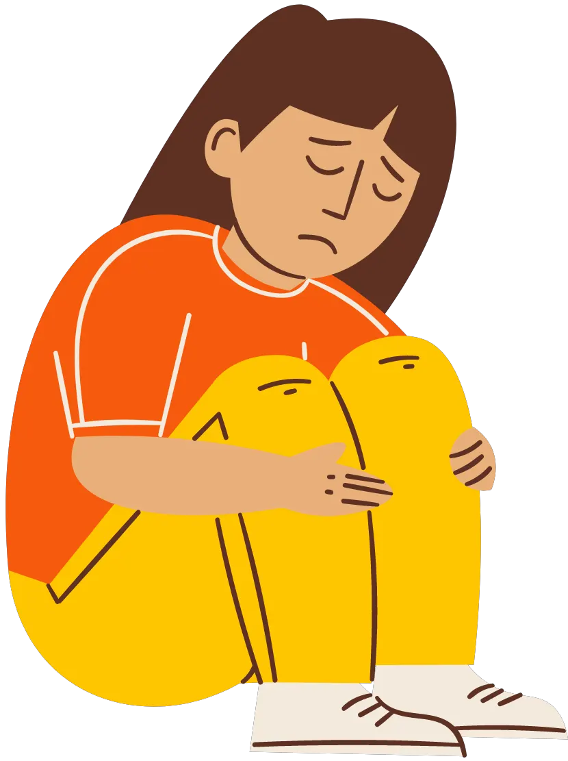 Illustration of a sad woman, representing giving yourself credit and managing caregiver guilt